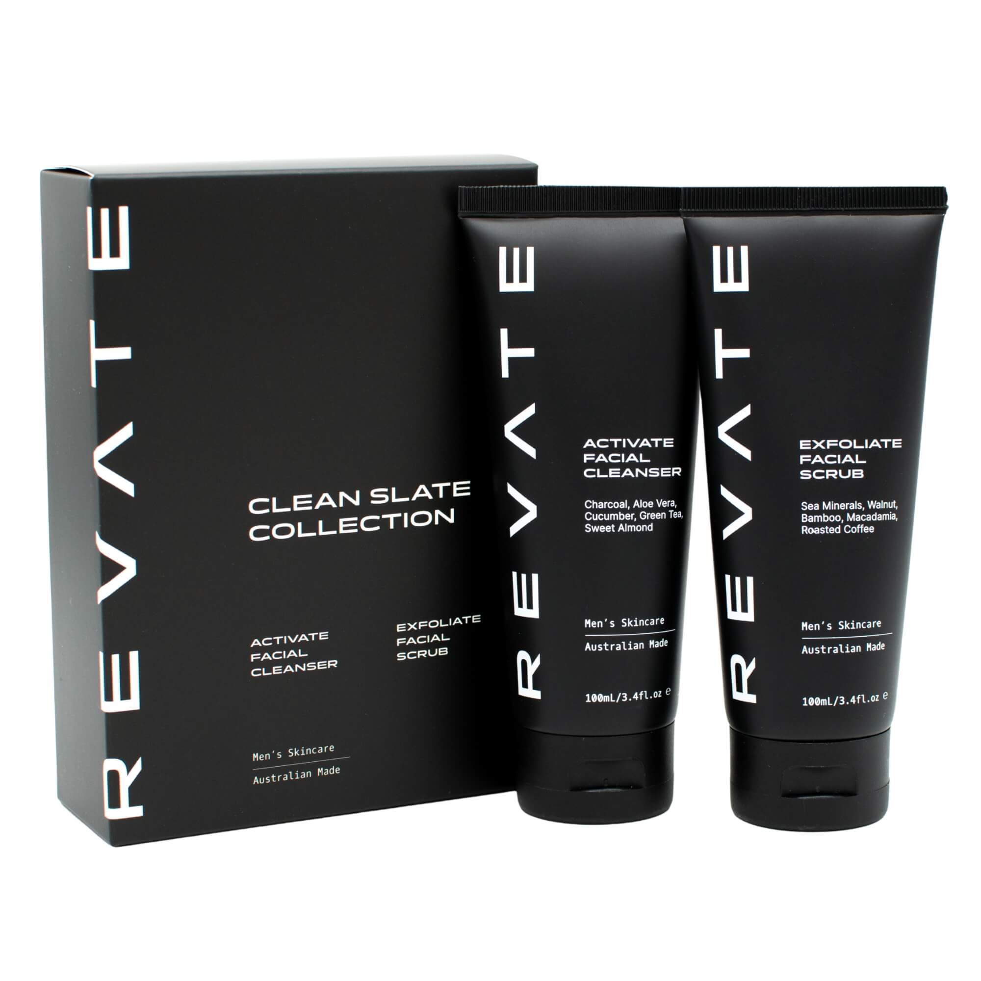 Revate Skin Cleanser & Scrub including a collection box.