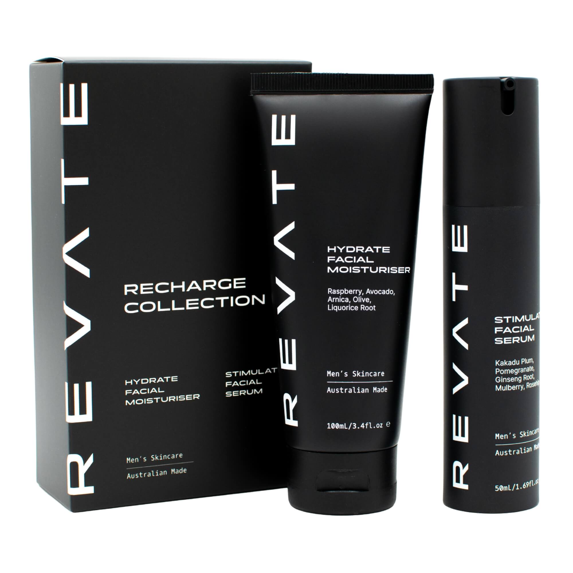 Revate Skin Moisturiser & Serum including a collection box.