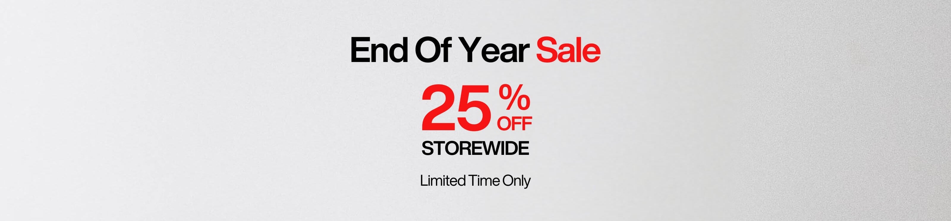 End of Year Sale banner with 25% off text on a white background
